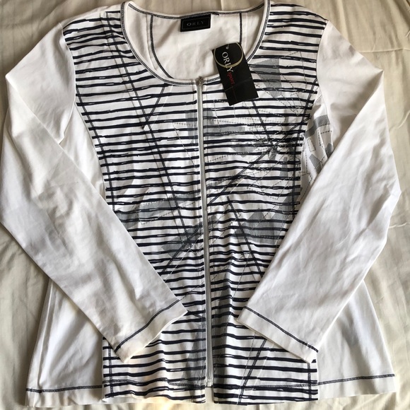 ORLY Sport Zipper blouse White and Navy BNT - Picture 1 of 4